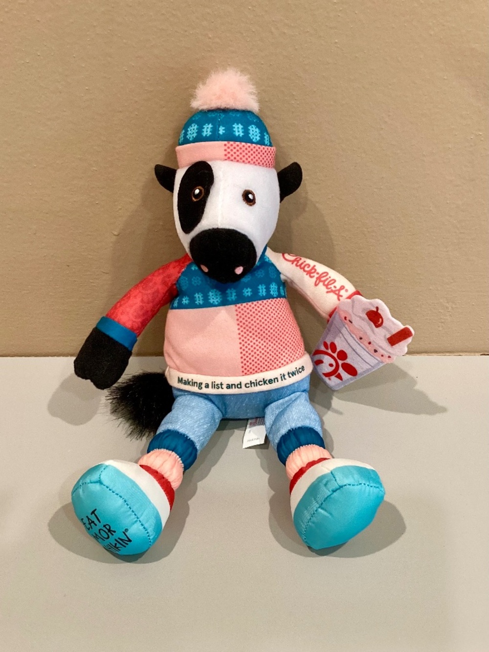 Chick-fil-A 10” Holiday Plush Stuffed Cow Holding A Milkshake Collectible 2023